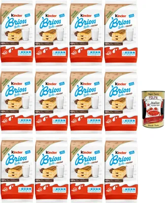 Produktbild von Kinder Brioss Latte e cacao, 10 Snacks Schwammkuchen, natürlich mit Doppelmilch und Kakaofüllung, hervorragend zum Frühstück und Snack, 12x 280g + Italian Gourmet polpa 400g