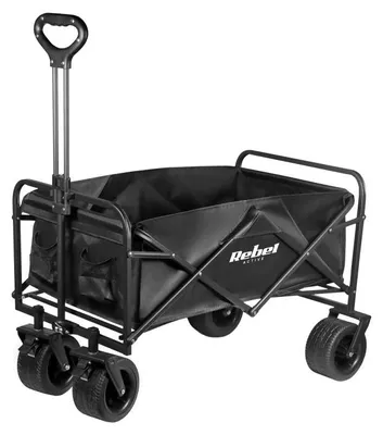 Image de Chariot de transport pliable pour jardin, modèle RBA-5502, avec frein, capacité de 150 litres, charge maximale de 100 kg, couleur noire