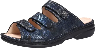 Produktbild von Finn Comfort Menorca-Soft, Damenschuhe, Pantolette, Leder, Blau/Multi, NEU - Damenschuhe Pantolette /  Zehentrenner, Blau, leder (nubuk)