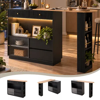 Image de Table d'appoint extensible avec espace de rangement, table d'appoint moderne et mobile, table haute, table de bistrot, grande capacité de rangement