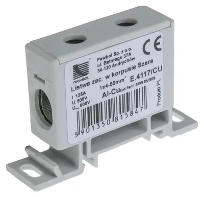 Produktbild von Reihenklemme für Hutschiene, Klemmenleisten im Gehäuse grau 4-50mm2