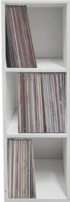 Produktbild von Weißer LP-Schallplatten-Lagerkast - 3 Fächer für Vinyl-Schallplatten, Bücher und Wohnaccessoires
