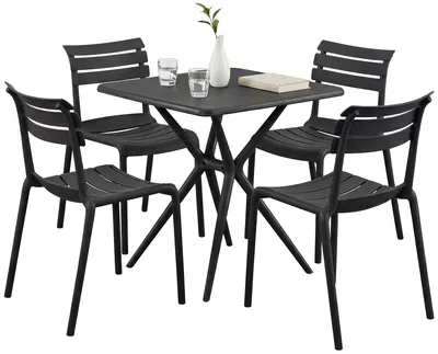 Produktbild von Gartenmöbel-Set KLARA mit 4 Stühlen - 190x190x82cm, Kunststoff, Schwarz | Balkonset Gartenset Tisch mit Stühlen Bistroset Outdoor