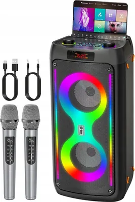 Zdjęcie produktu dla JAPOUCA Głośnik do karaoke Bluetooth z 2 bezprzewodowymi mikrofonami
