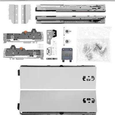 Produktbild von BLUM Schubladenschienen TANDEM SET; Zargenhöhe 115mm, mit TIP-ON BLUMOTION Einheit, 65kg, NL550mm, grau, bis max. KB1400mm