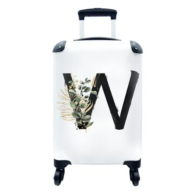 Produktbild von MuchoWow® Koffer Handgepäck Trolley Rollkoffer Kleine Reisekoffer mit 4 Rollen - Blätter - Alphabet - Buchstabe W - Cabin Size < 55x40x23 cm & 55x40x20 cm - Fotokoffer - Kabinenkoffer - Boardgepäck - Reise-Box - Reisekoffer - Reisegepäck - Koffer mit Bild - Trolley für Kinder