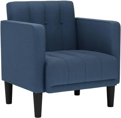 Produktbild von Blauer Polstersessel mit Armlehnen, 53 cm Sitzbreite und Stoffbezug für Wohnzimmer, Schlafzimmer oder Büro