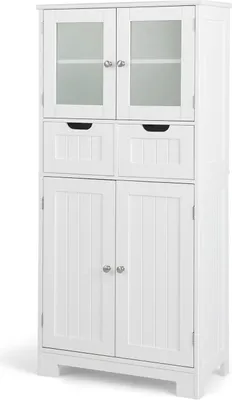 Produktbild von GOPLUS Badezimmerschrank mit Schubladen & Schränke, Badkommode mit verstellbaren Regalen, Aufbewahrungsschrank für Küche, Badezimmer & Wohnzimmer, 60 x 30 x 128 cm