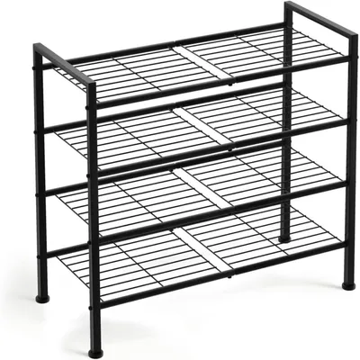 Image de Étagère à chaussures en métal, noire, 4 niveaux, dimensions : 67,3 x 26,9 x 65 cm