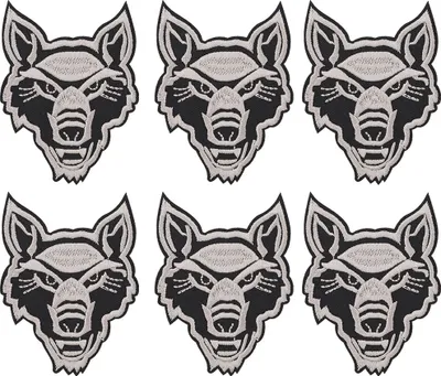 Productafbeelding van 6 stuks wolfmotief-applicaties, afbeeldingen van wolfwelpen, strijkapplicaties, borduurwerk, DIY-stickers voor T-shirts en kleding, reparatiepleisters, grijs