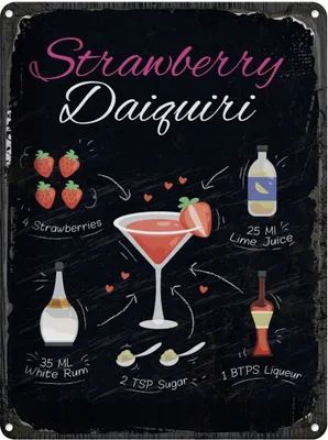 Produktbild von vianmo Blechschild 40x30 cm Strawberry Daiquiri Cocktail Essen Trinken