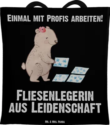 Produktbild von Mr. & Mrs. Panda tasche baumwolle Fliesenlegerin Leidenschaft - Schwarz - Geschenk, Tote Bag, Shopping, Laptoptasche, Handwerk, Spruch, Lustig, Beruf, Schultasche