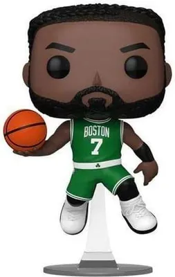 A Funko Pop figure of a basketball player in a green and white uniform, holding a basketball.