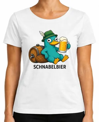 Obrázek produktu pro Pivo Schnabelbier, motiv "Schnabeltier", klobouk Seppelhut, pití piva, párty, , dámské tričko, bílá barva, velikost XL