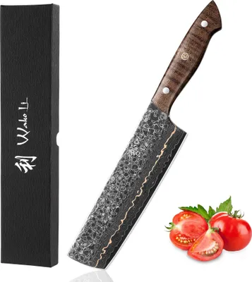 Produktbild von Wakoli Kawa Serie Nakiri 18 cm | Damast Küchenmesser mit Kupfereinlage & VG-10 Kern | Elegantes Design mit Geschenkbox