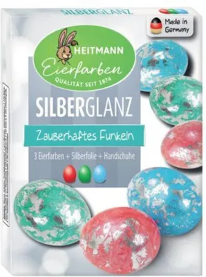 Produktbild von Heitmann Eierfarben Silberglanz- glitzerndes Osternest - Blau, Grün und Rot - Glitzerfolie - Kaltfarben