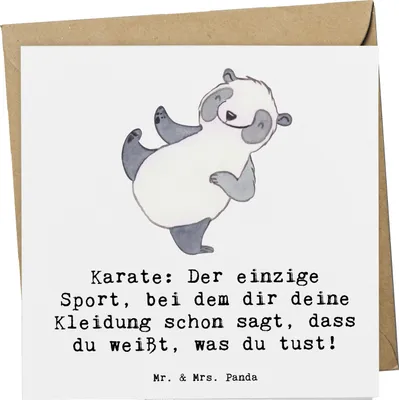 Produktbild von Mr. & Mrs. Panda Glückwunschkarte Karate Kleidung - Weiß - Geschenk, doppelkarte, Kampfkunst, Sportler Geschenke, Missverständnis, Klappkarte, Grußkarte, Humor, faltkarte