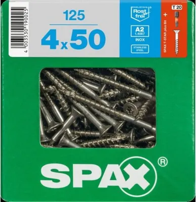 Obrázok produktu pre SPAX skrutka z nehrdzavejúcej ocele, 4 x 50 mm, 125 kusov, s čiastočným závitom, so zápustnou hlavou, T-STAR plus T20, 4CUT - 4197000400506
