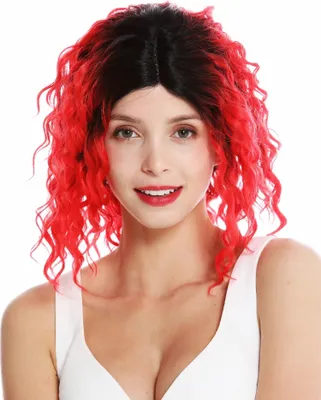 Produktbild von WIG ME UP Perücke Teil-Mono Lace-Front kurz lockig Scheitel Ombre Schwarz Rot VK-15-MF-REDYS1B