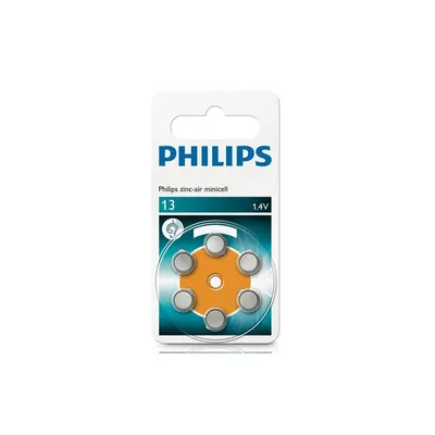Produktbild von Philips Minicells Akku ZA13B6A/00, Einwegbatterie, Zink-Luft, 1,4 V, 6 Stück(e), 280 mAh, Cd (cadmium), Hg (Quecksilber)