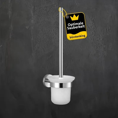 Produktbild von Bürstenking WC Garnitur, Toilettenbürste mit Halter, matt gebürsteter Edelstahl, Klobürste für Wandmontage, Bürstenkopf mit 77 mm Durchmesser, Badezimmer WC Garnitur, Teil der Serie 190
