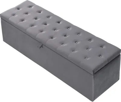 Produktbild von Polsterbank Gepolsterte Sitzbank Betthocker Bank mit Stauraum Schlafzimmer Bank Hocker am Bettende Grau Samt 138x41x42cm