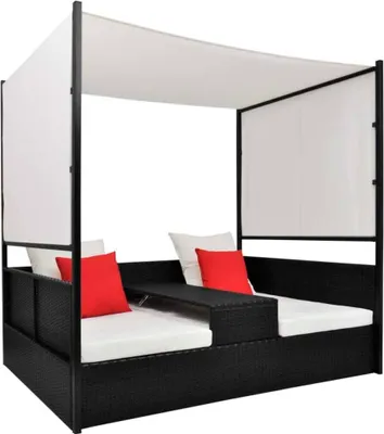 Produktbild von Gartenbett mit Baldachin Schwarz 190×130 cm Poly Rattan
