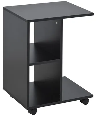 Produktbild von C-f?rmiger Couchtisch mit 2 offenen Ablagen und 4 Lenkrollen, 45 x 35 x 58 cm, schwarz