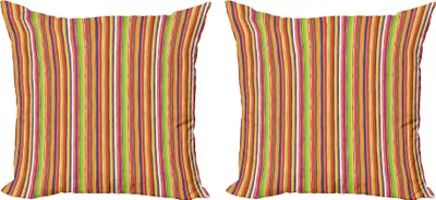 Obrázek produktu pro ABAKUHAUS Sada povlaků na polštářky Stripe (2ks), ručně kreslený čárový kód kreslí duhově zbarvenou abstraktní geometrickou ilustraci, 50 x 50 cm, vícebarevné provedení