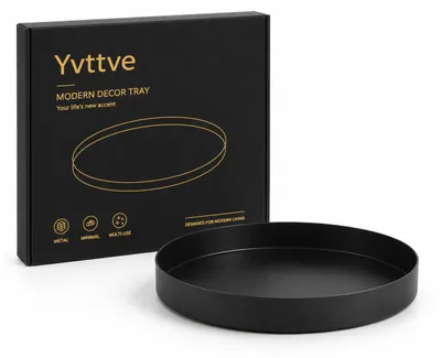 Produktbild von Deko Tablett - Rundes Serviertablett aus Metall - Dekoteller für Wohnaccessoires - Schwarz Matt Ø 20 cm
