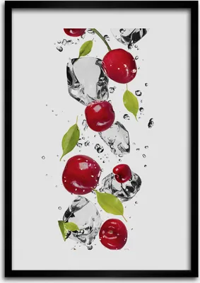 Produktbild von Bild - Bilderrahmen - Foto - 70 cm x 100 cm - MDF - Rahmen - Wandkunst - Kirschen und Wasser