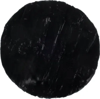 Produktbild von Teppich Rund Shaggy Hochflor Weich Langflor Modern Design Kaninchenfell Wohnzimmer Schlafzimmer Einfarbig Schwarz 100 x 100 cm