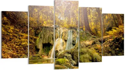 Produktbild von Bild auf Leinwand - Leinwandbild - Wald Wasserfall Natur Umwelt - 160x85cm - Wand Bild - Wanddeko - Leinwanddruck - Bilder - Kunstdruck - Wanddekoration - Leinwand bilder - Wandkunst - EA160x85-2959
