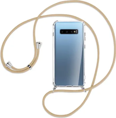 Produktbild von Handykette Backcover-Schutzhülle mit Band (Metall silberfarben) für Samsung Galaxy S10+ / S10 Plus - caramel