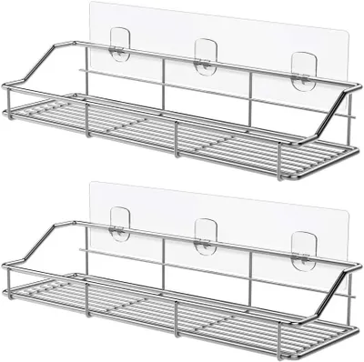 Produktbild von Selbstklebender Duschkorb, Badezimmer, Duschablage, SUS304 Edelstahl, Badezimmerregal (2 Stück)