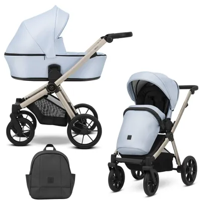 Immagine prodotto di Carrozzina Kunert BRAV 2in1 in ecopelle blu con telaio champagne e ruote in gel