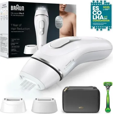 Produktbild von IPL Haarentferner, Braun Silk·expert Pro 5 PL5152, Weiß, Inkl. Venus Rasierer, 2 Aufsätze, Skin Pro 2.0 Sensor
