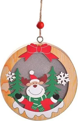 Image de Lampe de Noël en bois avec motif de rennes - Rond