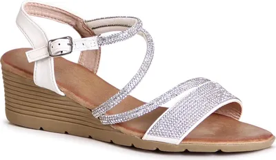 Produktbild von topschuhe24 2830 Damen Keilabsatz Sandalen Glitzer Riemchen Sandaletten, Farbe:Weiß, Größe:38 EU