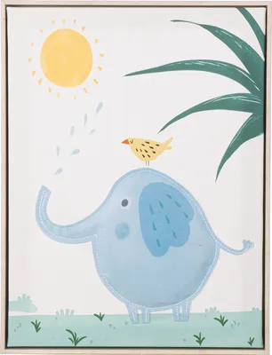 Image de Gilde Bild, rechteckig, "Elefant mit Vogel", Elefantenmotiv, Filz, Kunststoff, Leinwand, grün, naturfarben, VE 3, L. 3 cm, B. 32 cm, H. 42 cm 55744 4063387557440