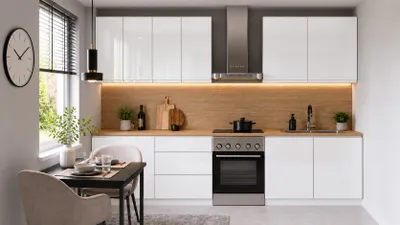 Produktbild von Küchenzeile 200 cm Küchenblock Einbauküche ohne Arbeitsplatte, LETANO Luki 23 Weiß Hochglanz mit Soft-Close