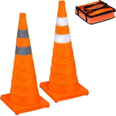 Productafbeelding van Pionnen - Set van 2 - Opvouwbaar - Reflecterende strepen - 70 x 29 x 29 cm - Tas - Veiligheidspion - Oranje