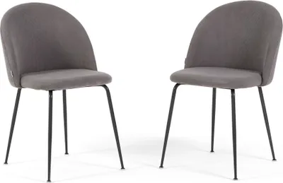 Image de Lot de 2 chaises de salle à manger rembourrées en velours côtelé, pieds en métal, design élégant pour cuisine, salle à manger, bar et restaurants - SARA - Gris/Gris foncé