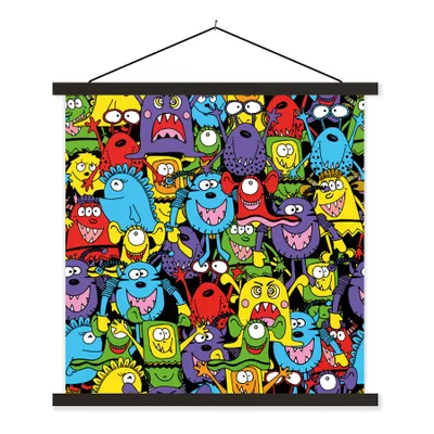 Produktbild von MuchoWow® Textilposter Muster - Monster - Lustig - Abstrakt - Mädchen - Jungen 60x60 cm mit schwarzem Rahmen - Posteraufhänger
