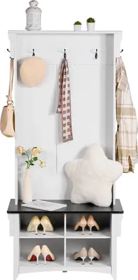 Produktbild von Garderobe aus Holz mit Bank und 5 Haken für Eingangsbereich und Flur