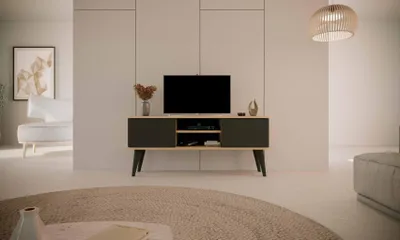 Imagen del producto de Mueble de TV moderno, estilo nórdico, acabado en roble "Artisan" y , 120 cm - Diseño elegante