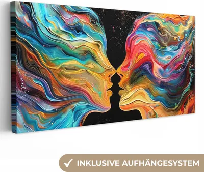 Produktbild von MuchoWow® - Leinwandbilder - Kunst - Bunt - Frau - Kunst - Abstrakt - Gesichter, Wandbild, Wanddeko Bilder Wohnzimmer, 80x40cm