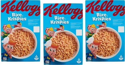 Produktbild von 3x Kellogg's Rice Krispies Puffreis Mit Vitaminen und Mineralstoffen 340g Packung Cereal als Frühstück oder Snack zwischendurch