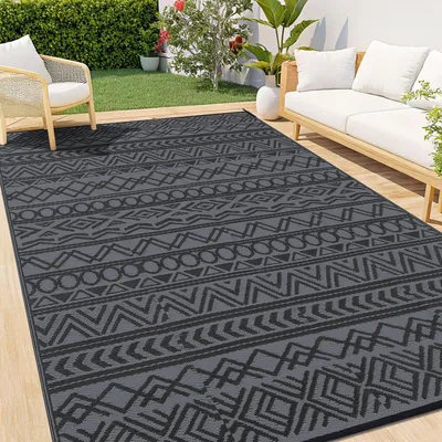 Immagine prodotto di Tappeto da esterno resistente alle intemperie, 270x360 cm, nero e grigio, reversibile