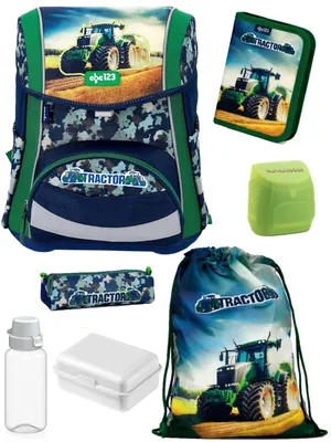 Produktbild von Ranzen-Set 7-teilig TRAKTOR Schulranzen Set mit Federmäppchen (gefüllt), Brotdose und Trinkflasche